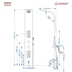 Panel prysznicowy Corsan FESTO Mieszacz Czarna stal Wylewka