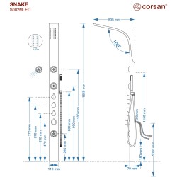 Panel prysznicowy Corsan SNAKE Mieszacz Stal GunMetal Deszczownica LED