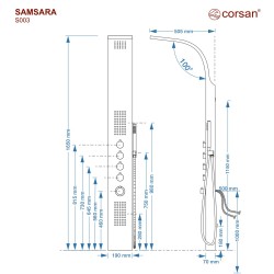 Panel prysznicowy Corsan SAMSARA Mieszacz Stal GunMetal