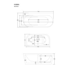 Wanna przyścienna wolnostojąca Corsan MONO 170 x 80 cm z szeroką krawędzią Korek klik-klak Szczotkowane Złoto