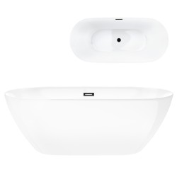 Wanna wolnostojąca Corsan RENO 160 x 74 cm z boczną półką Korek klik-klak Czarny