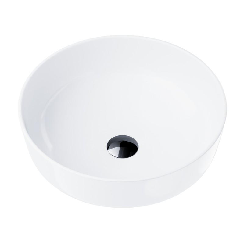 Umywalka nablatowa Corsan okrągła 415x415x135 mm z korkiem Klik-Klak czarnym Umywalka nablatowa Corsan okrągła 415x415x135 mm z korkiem Klik-Klak czarnym