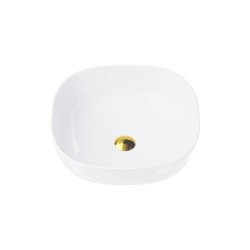 Umywalka nablatowa Corsan kwadratowa 420x420x145 mm z korkiem Klik-Klak złotym