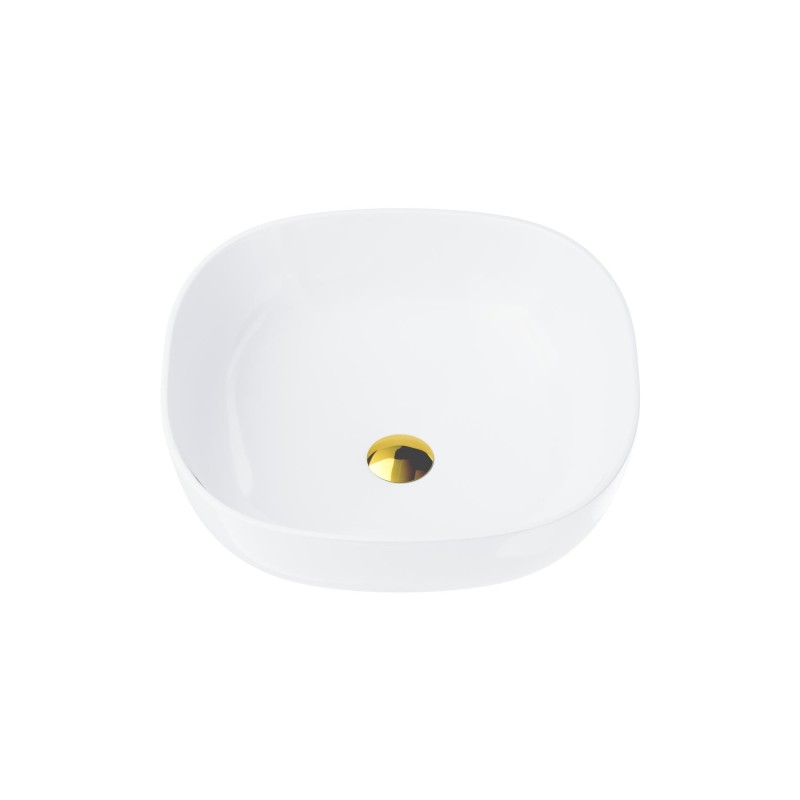Umywalka nablatowa Corsan kwadratowa 420x420x145 mm z korkiem Klik-Klak złotym Umywalka nablatowa Corsan kwadratowa 420x420x145 mm z korkiem Klik-Klak złotym