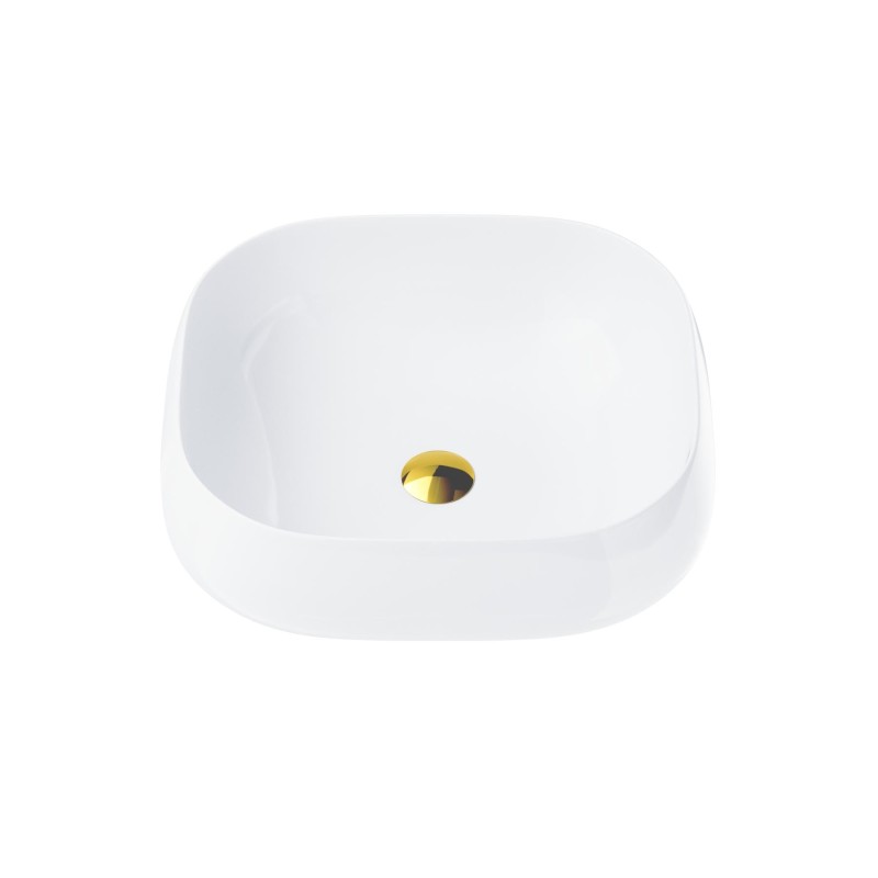 Umywalka nablatowa Corsan prostokątna 450x410x145 mm z korkiem Klik-Klak złotym Umywalka nablatowa Corsan prostokątna 450x410x145 mm z korkiem Klik-Klak złotym