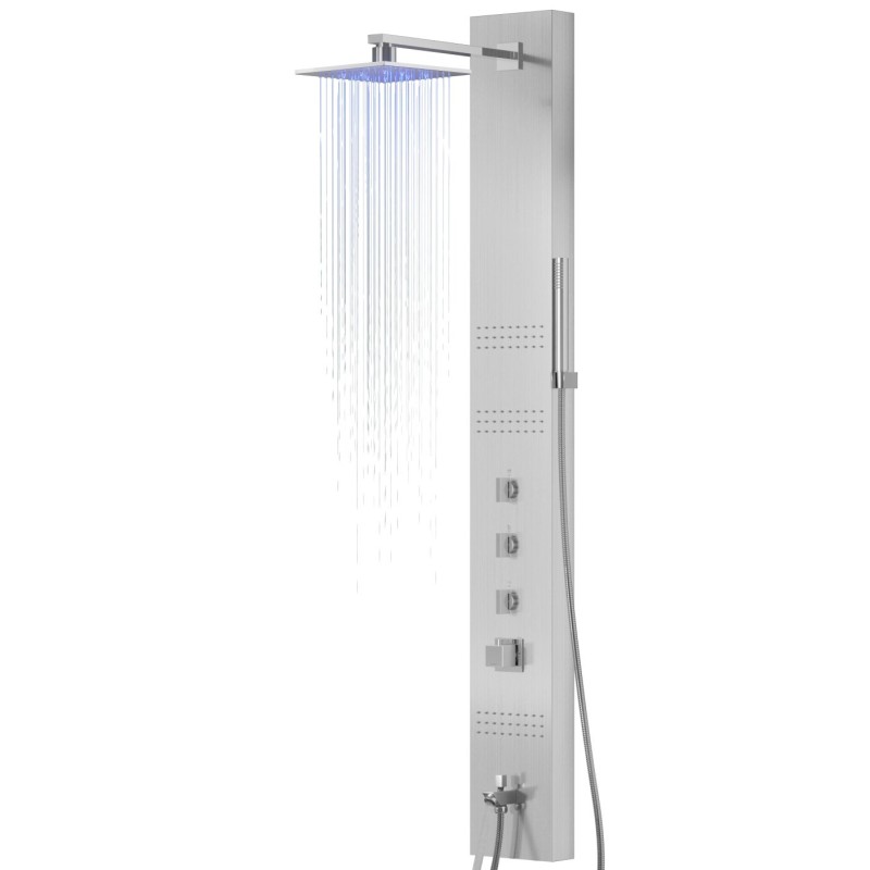 Panel prysznicowy Corsan Neo S060 Termostat Stal Deszczownica LED Wylewka Panel prysznicowy Corsan Neo S060 Termostat Stal Deszczownica LED Wylewka
