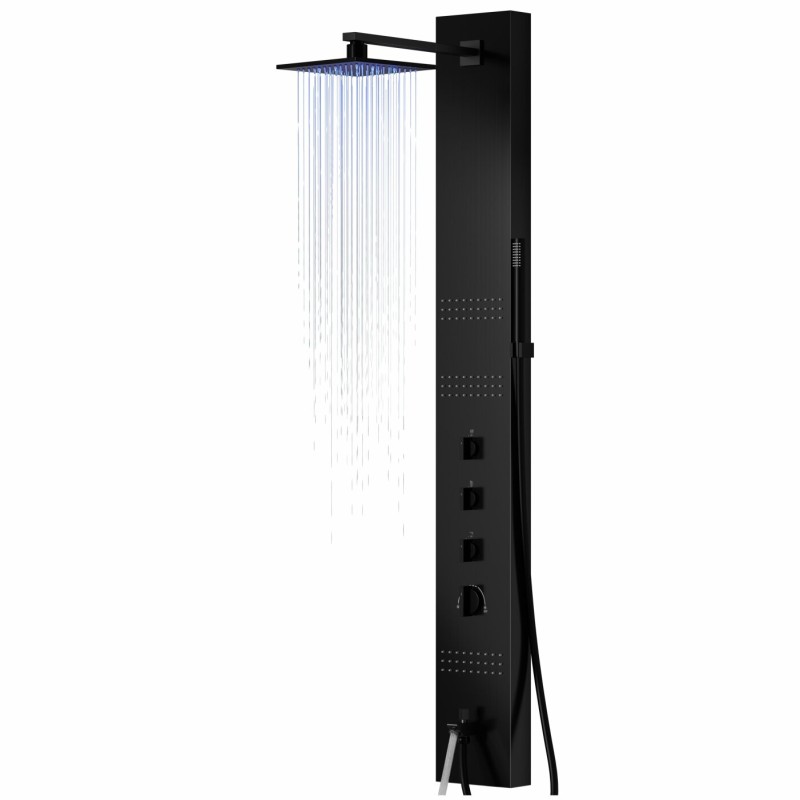 Panel prysznicowy Corsan NEO Mieszacz Czarna stal Deszczownica LED Wylewka Panel prysznicowy Corsan NEO Mieszacz Czarna stal Deszczownica LED Wylewka