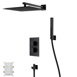Zestaw prysznicowy Corsan Ango czarny z deszczownicą 30 cm, baterią termostatyczną, słuchawką i wylewką