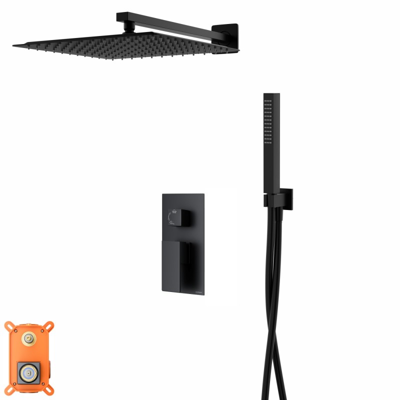 Zestaw prysznicowy Corsan Ango czarny z deszczownicą 30 cm, baterią i słuchawką Zestaw prysznicowy Corsan Ango czarny z deszczownicą 30 cm, baterią i słuchawką