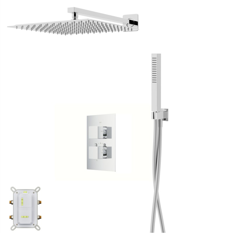 Zestaw prysznicowy Corsan Ango chrom z deszczownicą 30 cm, baterią termostatyczną i słuchawką Zestaw prysznicowy Corsan Ango chrom z deszczownicą 30 cm, baterią termostatyczną i słuchawką