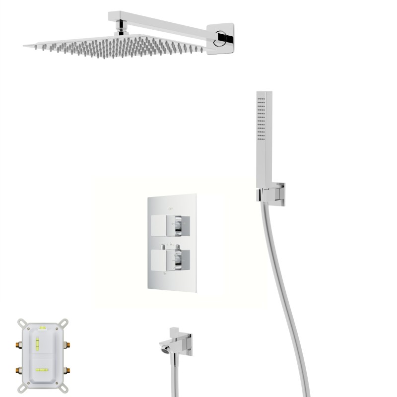 Zestaw prysznicowy Corsan Ango chrom z deszczownicą 25 cm, baterią termostatyczną, słuchawką i wylewką Zestaw prysznicowy Corsan Ango chrom z deszczownicą 25 cm, baterią termostatyczną, słuchawką i wylewką