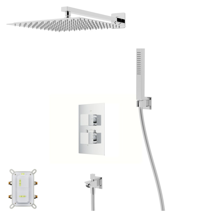 Zestaw prysznicowy Corsan Ango chrom z deszczownicą 30 cm, baterią termostatyczną, słuchawką i wylewką Zestaw prysznicowy Corsan Ango chrom z deszczownicą 30 cm, baterią termostatyczną, słuchawką i wylewką
