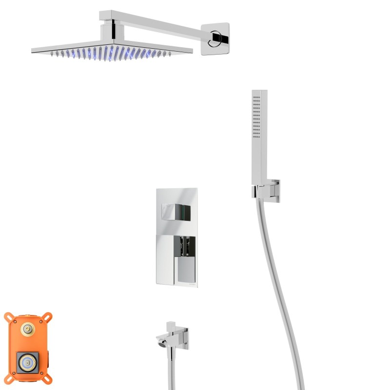 Zestaw prysznicowy Corsan Ango chrom z deszczownicą LED, baterią, słuchawką i wylewką Zestaw prysznicowy Corsan Ango chrom z deszczownicą LED, baterią, słuchawką i wylewką