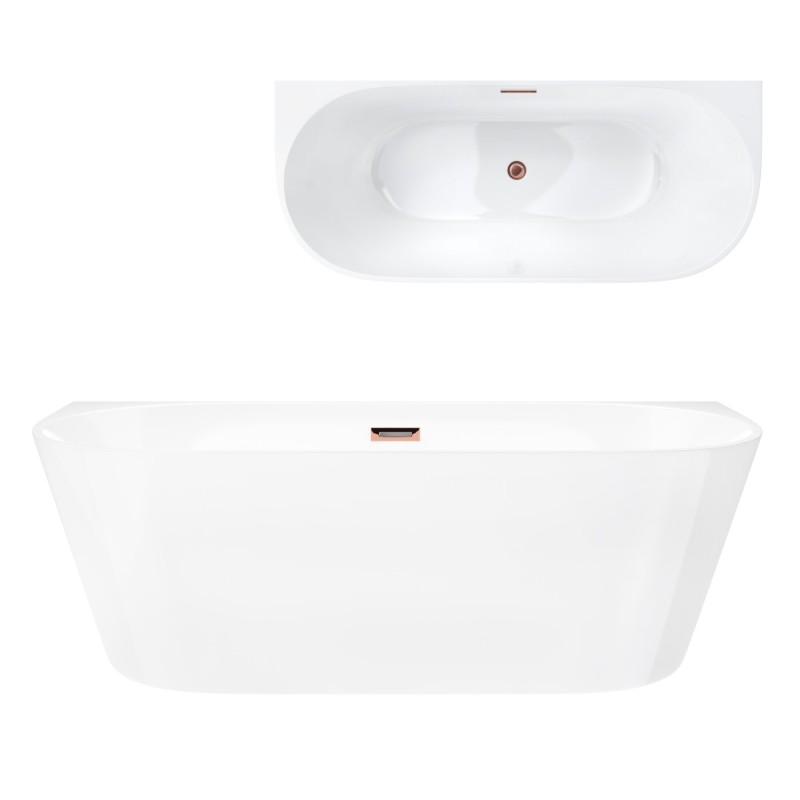 Wanna przyścienna wolnostojąca Corsan MONO 150 x 74 cm Korek klik-klak Miedziany / Różowe Złoto Wanna przyścienna wolnostojąca Corsan MONO 150 x 74 cm Korek klik-klak Miedziany / Różowe Złoto
