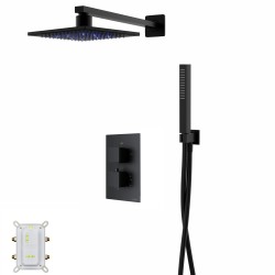 Zestaw prysznicowy Corsan Ango czarny z deszczownicą LED, baterią termostatyczną i słuchawką