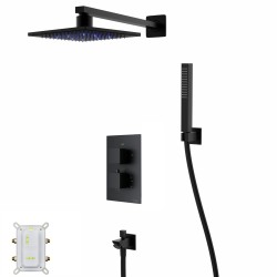 Zestaw prysznicowy Corsan Ango czarny z deszczownicą LED, baterią termostatyczną, słuchawką i wylewką