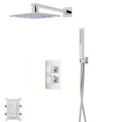 Zestaw prysznicowy Corsan Ango chrom z deszczownicą LED, baterią termostatyczną i słuchawką