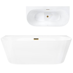 Wanna przyścienna wolnostojąca Corsan MONO 170 x 80 cm z szeroką krawędzią Korek klik-klak Szczotkowane Złoto