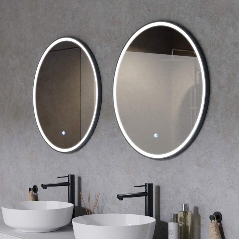 TONDO Lustro ze zmienną barwą LED okrągłe 700 mm, włącznik dotykowy i mata grzewcza, w ramie GunMetal TONDO Lustro ze zmienną barwą LED okrągłe 700 mm, włącznik dotykowy i mata grzewcza, w ramie GunMetal