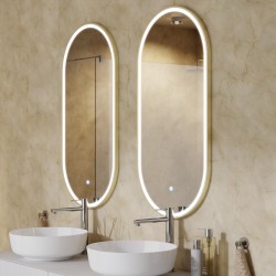 OVO Lustro ze zmienną barwą LED 500x1000 mm, włącznik dotykowy i mata grzewcza, w ramie Złoto Szczotkowane