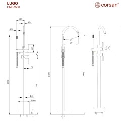 Bateria wannowa wolnostojąca Corsan Lugo CMB7535BGL Złoto Szczotkowane