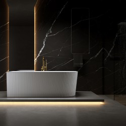 WANNA WOLNOSTOJĄCA PRZYŚCIENNA RIO 504B LEWA BIAŁA PRZELEW ZŁOTY 150x75 CM