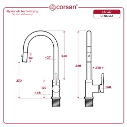 Bateria Corsan CMB7563BGL Lugo szczotkowane złoto