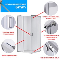 KABINA PRYSZNICOWA KWADRATOWA Z BRODZIKIEM KZ102B/RIKO CHROM/CZARNY 90x90 CM