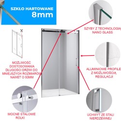 DRZWI PRYSZNICOWE SH03E CHROM 125-130 CM 8 MM