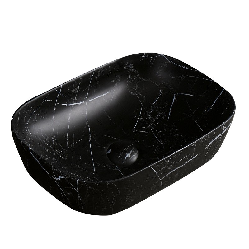 UMYWALKA NABLATOWA CERAMICZNA MARMUROWA PROSTOKĄTNA MILO-MAR5-455 CZARNA UMYWALKA NABLATOWA CERAMICZNA MARMUROWA PROSTOKĄTNA MILO-MAR5-455 CZARNA