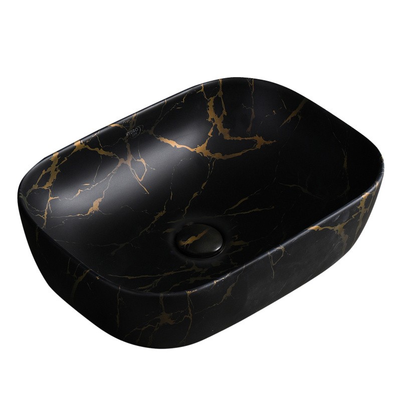 UMYWALKA NABLATOWA CERAMICZNA MARMUROWA PROSTOKĄTNA MILO-MTB-MAR3-455 CZARNY MAT UMYWALKA NABLATOWA CERAMICZNA MARMUROWA PROSTOKĄTNA MILO-MTB-MAR3-455 CZARNY MAT