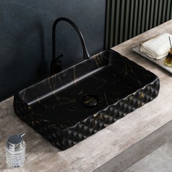 UMYWALKA NABLATOWA CERAMICZNA MARMUROWA POSTOKĄTNA PEARL-MAR3-605 CZARNA