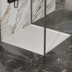 BRODZIK PRYSZNICOWY KAMIENNY KWADRATOWY SLIM DEKO BIAŁY 100x100 CM