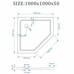 BRODZIK PRYSZNICOWY KAMIENNY PIĘCIOKĄTNY SLIM RAVE CZARNY 100x100 CM