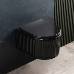 MISKA WC WISZĄCA RIMLESS LUMA-BL-RIM-03 CZARNA RYFLOWANA DESKA WOLNOOPADAJĄCA DUROPLAST