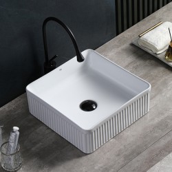UMYWALKA NABLATOWA CERAMICZNA KWADRATOWA RYFLOWANA AURA-WH-375 BIAŁA