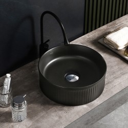 UMYWALKA NABLATOWA CERAMICZNA OKRĄGŁA LAVA-MTB-RF-370 CZARNY MAT RYFLOWANA