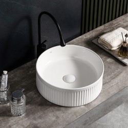UMYWALKA NABLATOWA CERAMICZNA RYFLOWANA OKRĄGŁA LAVA-WH-RF-370 BIAŁA