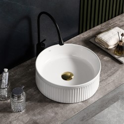 UMYWALKA NABLATOWA CERAMICZNA RYFLOWANA OKRĄGŁA LAVA-WH-RF-370 BIAŁA