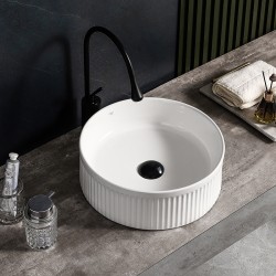 UMYWALKA NABLATOWA CERAMICZNA RYFLOWANA OKRĄGŁA LAVA-WH-RF-370 BIAŁA