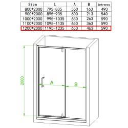 DRZWI PRYSZNICOWE SH08E CZARNE 120 CM 6 MM