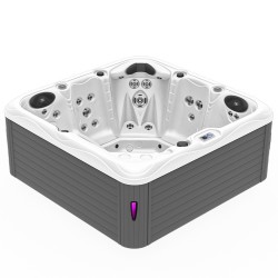 JACUZZI OGRODOWE WANNA SPA752 BIAŁA PERŁA OBUDOWA SZARA 200x200 CM
