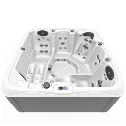 JACUZZI OGRODOWE WANNA SPA752 BIAŁA PERŁA OBUDOWA SZARA 200x200 CM