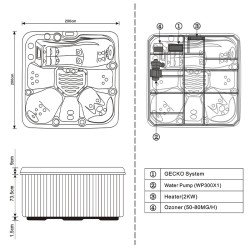 JACUZZI OGRODOWE WANNA SPA753 CAPPUCINNO OBUDOWA KAWA 200x200 CM