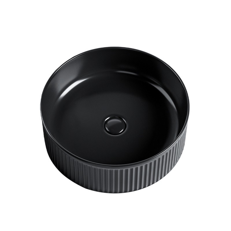 UMYWALKA NABLATOWA CERAMICZNA OKRĄGŁA LAVA-BL-RF-370 CZARNA RYFLOWANA UMYWALKA NABLATOWA CERAMICZNA OKRĄGŁA LAVA-BL-RF-370 CZARNA RYFLOWANA