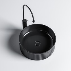 UMYWALKA NABLATOWA CERAMICZNA OKRĄGŁA LAVA-BL-RF-370 CZARNA RYFLOWANA