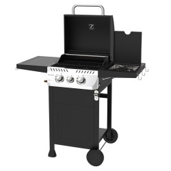 GRILL OGRODOWY GAZOWY Z POKRYWĄ I PÓŁKAMI APOLLO-A CZARNY RUSZT ŻELIWNY 8,5 KW + POKROWIEC