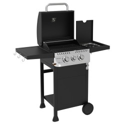 GRILL OGRODOWY GAZOWY Z POKRYWĄ I PÓŁKAMI APOLLO-A CZARNY RUSZT ŻELIWNY 8,5 KW + POKROWIEC