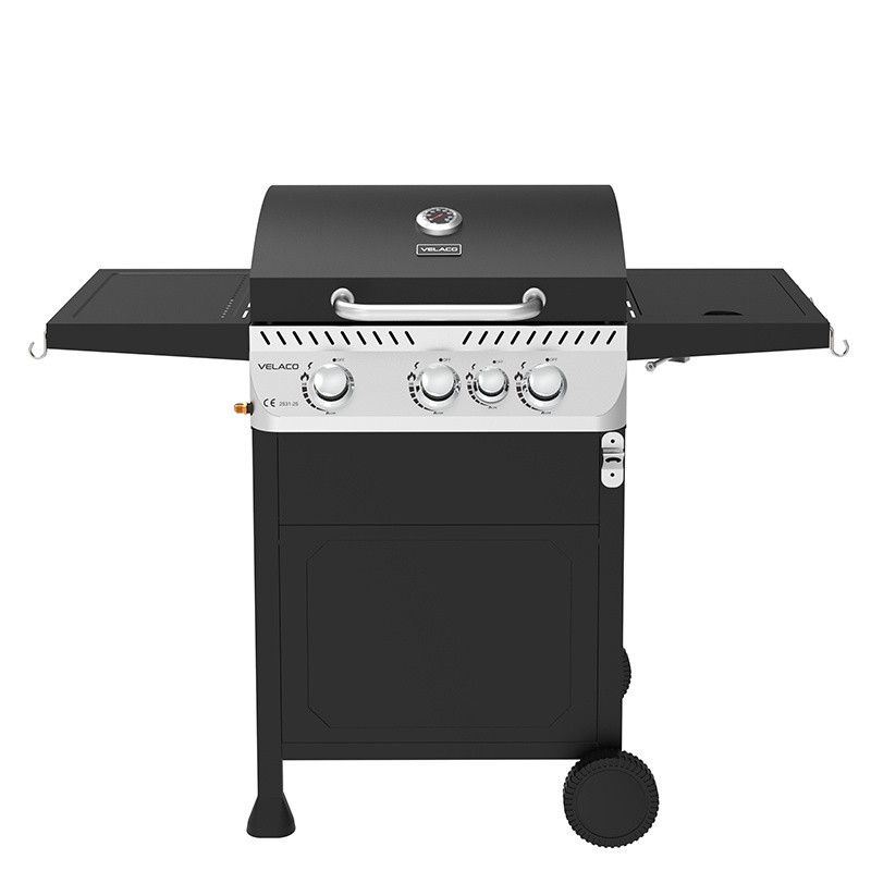 GRILL OGRODOWY GAZOWY Z POKRYWĄ I PÓŁKAMI APOLLO-B CZARNY RUSZT ŻELIWNY 11,5 KW + POKROWIEC