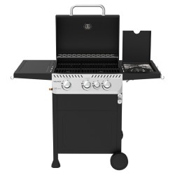 GRILL OGRODOWY GAZOWY Z POKRYWĄ I PÓŁKAMI APOLLO-B CZARNY RUSZT ŻELIWNY 11,5 KW + POKROWIEC
